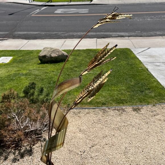 vintage home interior Mid-Century Modern metal wheat stalk wall art brass copper - Picture 12 of 13